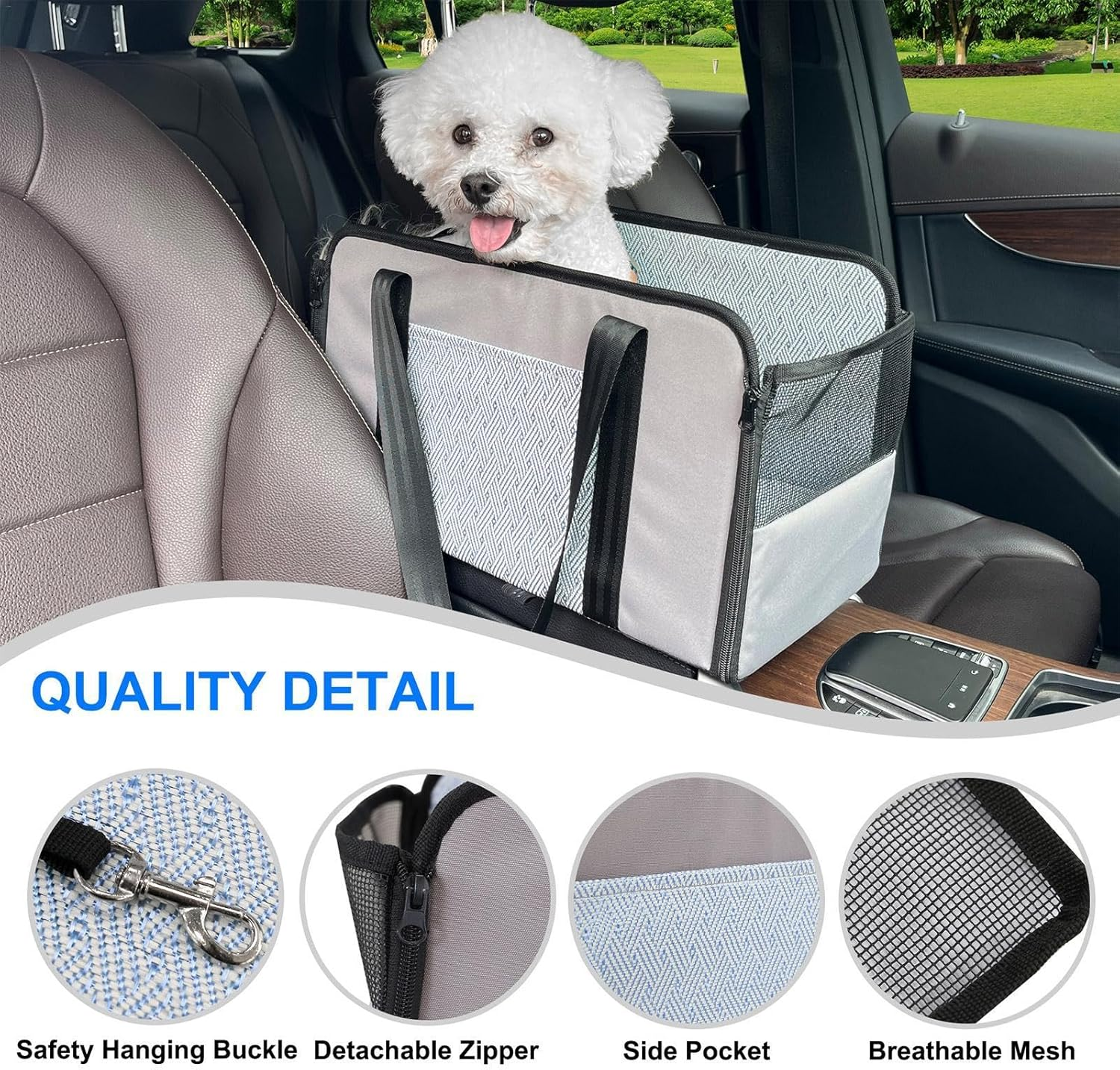 Center Console Dog Seat, Dog Booster Seat, Pet Car Seat, Travel Car Carrier with Safety Tethers, Booster Seat Car Armrest for Puppy Cat Small Medium Pets image number 2