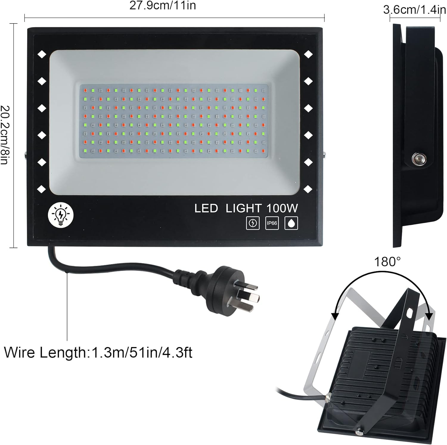 BOSITE 100W RGB LED Flood Light Outdoor Waterproof IP66 Colour Changing Portable Floodlight with Smart Bluetooth App Control & Group Control for Garden Terrace Stage Lighting Christmas Party - Rgb-100W image number 4