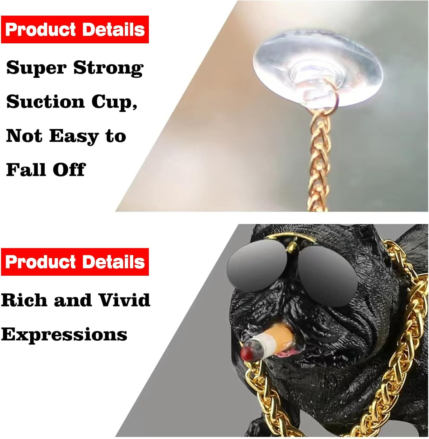 Bulldog Car Accessory, Resin Statue with Non-Slip Mat & Gold Chain, Black, Car Decoration, Home Decor, Fish Tank Ornament