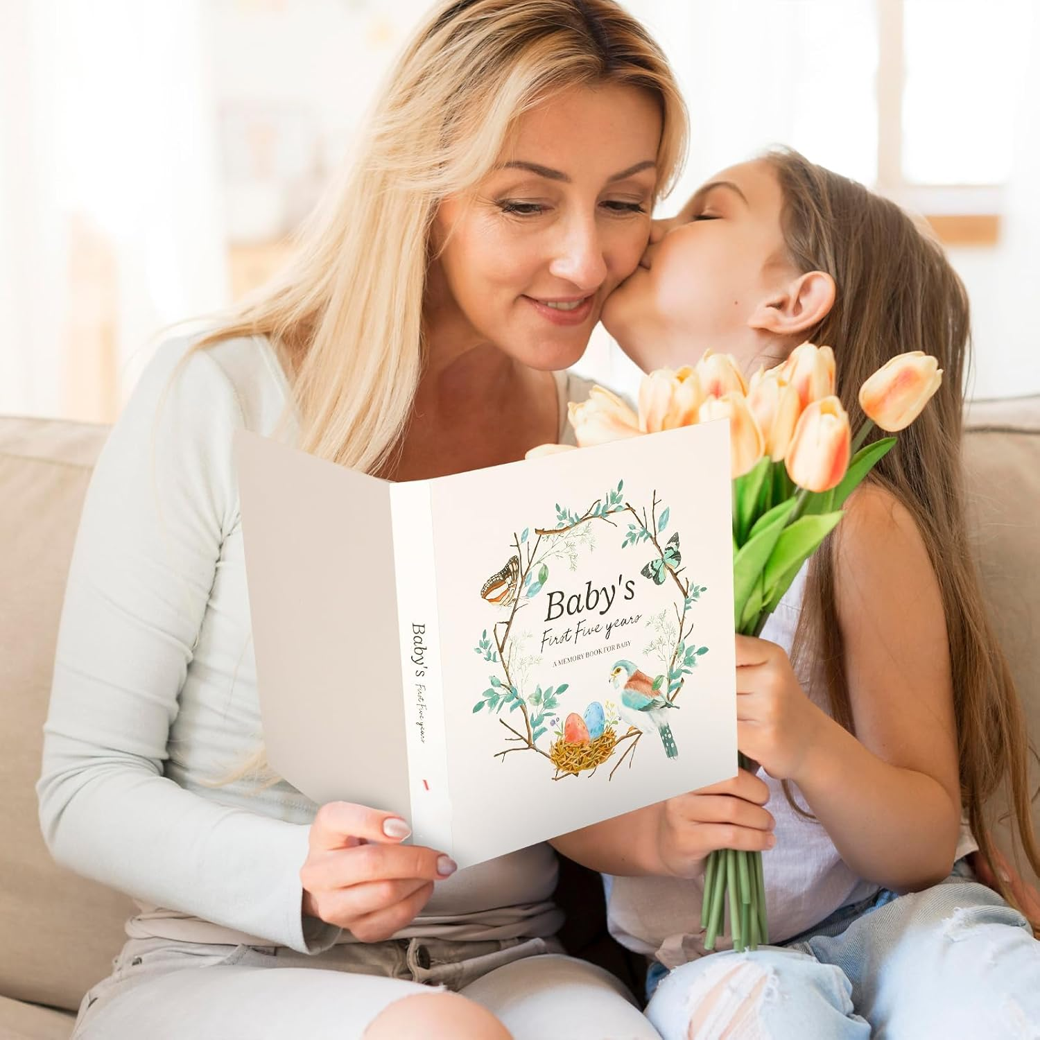 Baby Memory Book First 5 Years Journal, Unisex Animal Keepsake to Log New Born 1St Milestone, Parent Scrapbook Journal, Baby Photo Albums, Scrapbook Album (Bird) image number 4