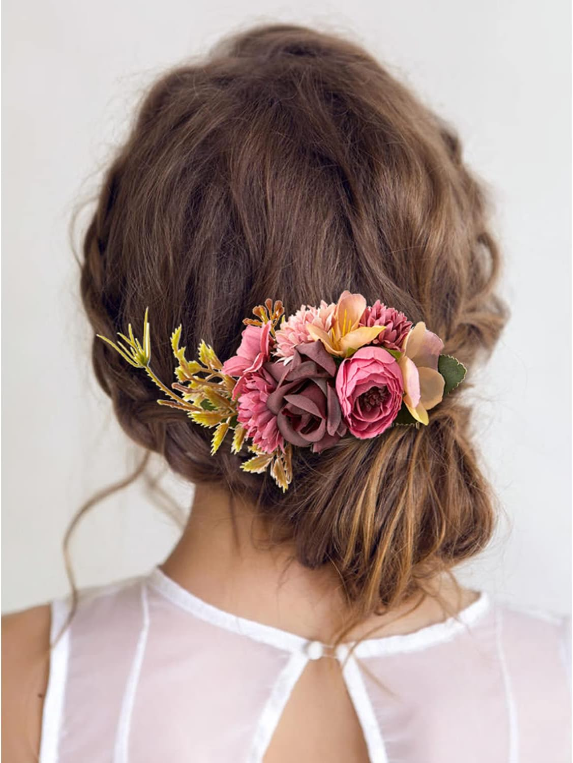 Cinaci 4 Pack Artificial Flower Metal Hair Side Combs Slides Clips Floral Wedding Bridal Headpieces Hairpins Barrettes Bun Chignon Hair Accessories for Women Flower Girls Brides Bridesmaids image number 3