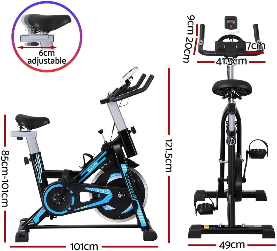 Everfit Exercise Bike, 13KG Spin Bikes Trainer Stationary Flywheel Home Gym Fitness Indoor Cycling Adjustable Resistance Workout Pulse Sensor LCD Display Silent Belt Driven (150Kg Capacity), Black image number 3