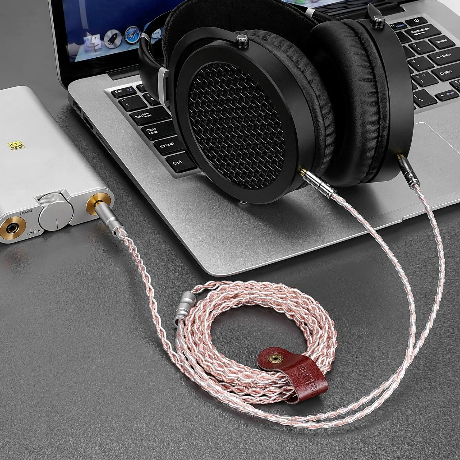 Geekria Apollo Copper Silver Braid Upgrade Audio Cable Compatible with HIFIMAN SUSVARA Unveiled SUNDARA Ananda Arya HE4XX, 3.5Mm to Dual 3.5Mm Male Replacement Headphones Cord (8.2Ft / 2.5M) image number 3