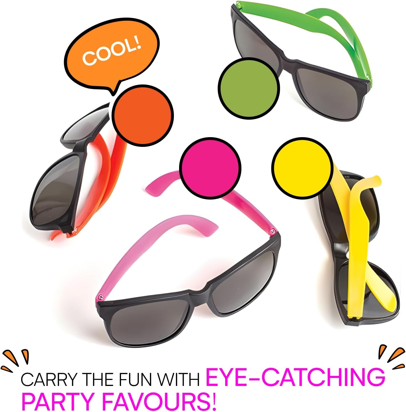 24 Neon Sunglasses for Kids and Adults - Bulk Party Favors for Kid Goody Bag Fillers Stocking Stuffers Bulk Party Pack of 2 Dozen by Neliblu image number 5
