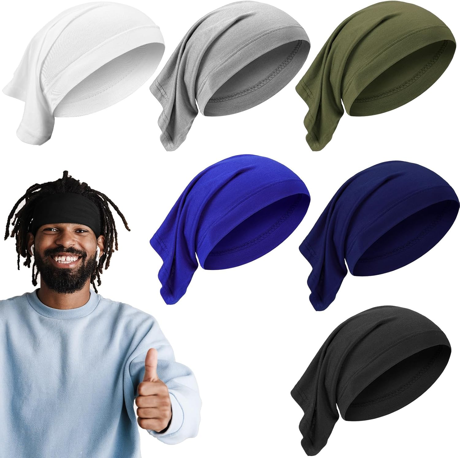 6 Pcs Spandex Dreadlock Cap Dreadlock Tube Unisex Men Women Dreadlocks Bands Elastic Long Hair Dreads Head Wraps Dreads Cap Locks Headbands for Dreads Accessories, 6 Colors (Dark Color)