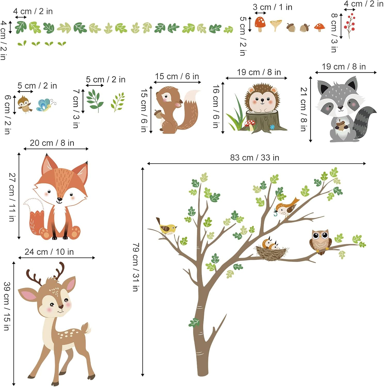 Decalmile Woodland Animals Tree Wall Stickers Fox Deer Owl Wall Decals Baby Nursery Kids Bedroom Living Room Wall Decor,Dm0936B image number 6