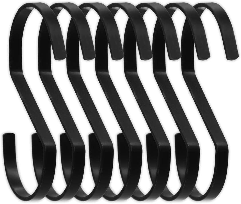 Sumdirect 10Pcs 3.9 Inches Flat S Shape Chrome Finish Heavy-Duty Stainless Steel Hanging Hooks for Scarf, Apparel, Kitchenware, Utensils, Plants, Towels, Gardening Tools, Clothes (Black) (Silver)