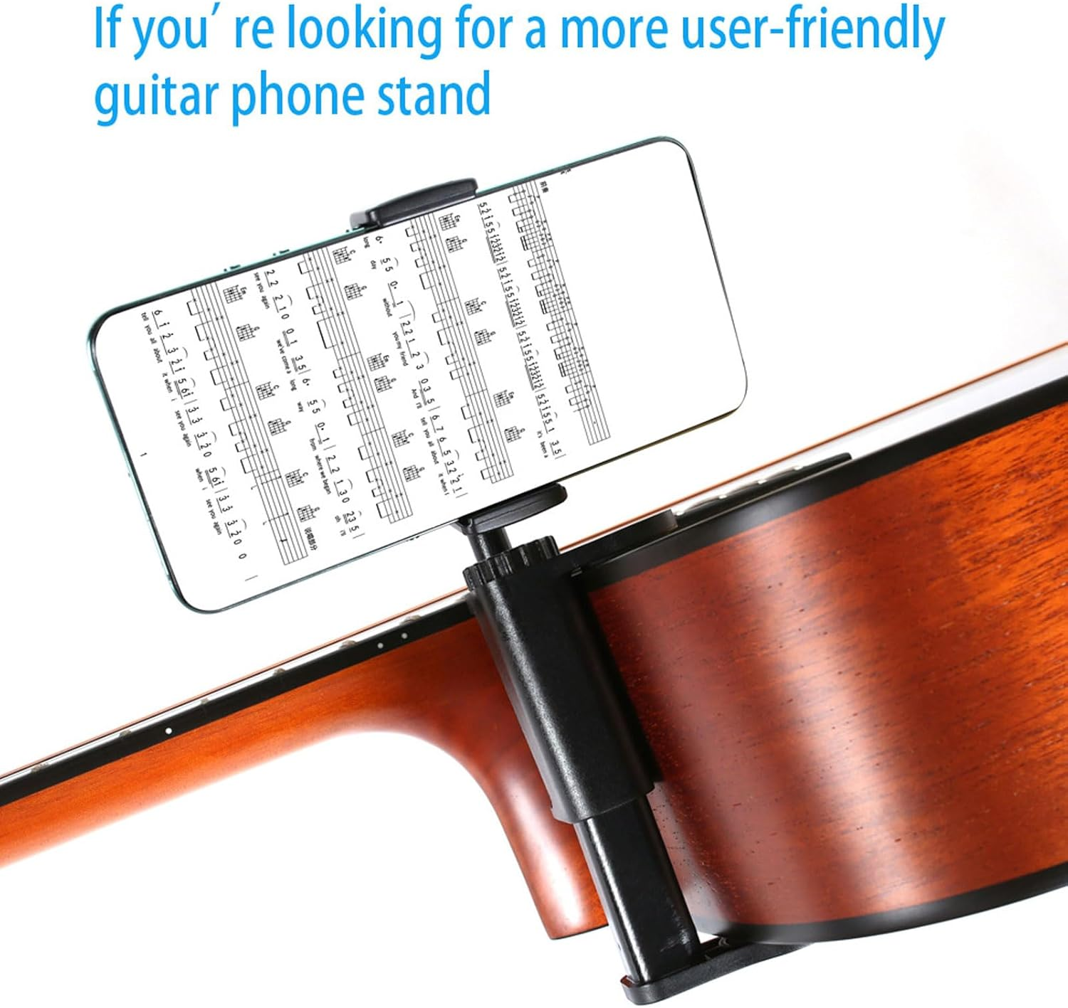 POENVFPO Guitar Phone Holder, Adjustable & Rotatable, Suitable for Smart Phones & Necks of Stringed Instruments, Black image number 4