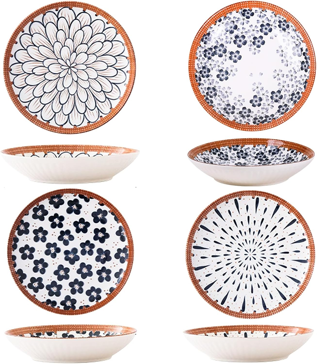 HUIRUMM 8 Inch Ceramic Pasta Bowls,Salad Bowls Set of 4,Dinner Plates Bowls Porcelain Dinner Plates,Appetizer, Dessert, Plates for Thanksgiving & Christmas, Dishwasher & Microwave Safe image number 2