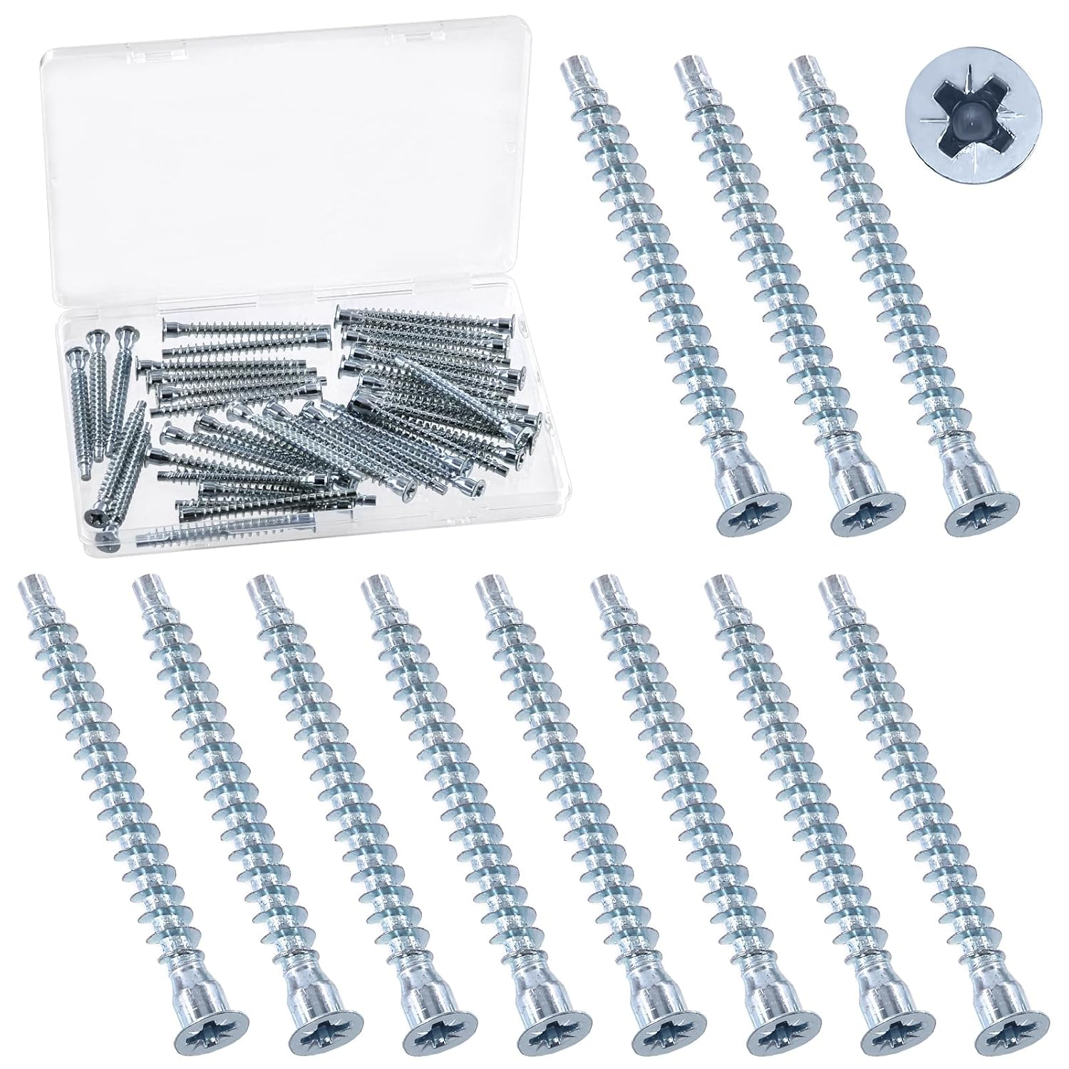 Swpeet 50Pcs M5 X 40Mm Blue-White Zinc Plated Carbon Steel Confirmat Screws Assortment Kit, Hex Socket Drive Countersunk Self-Tapping Furniture Connecting Screw for Assembly and Mounting