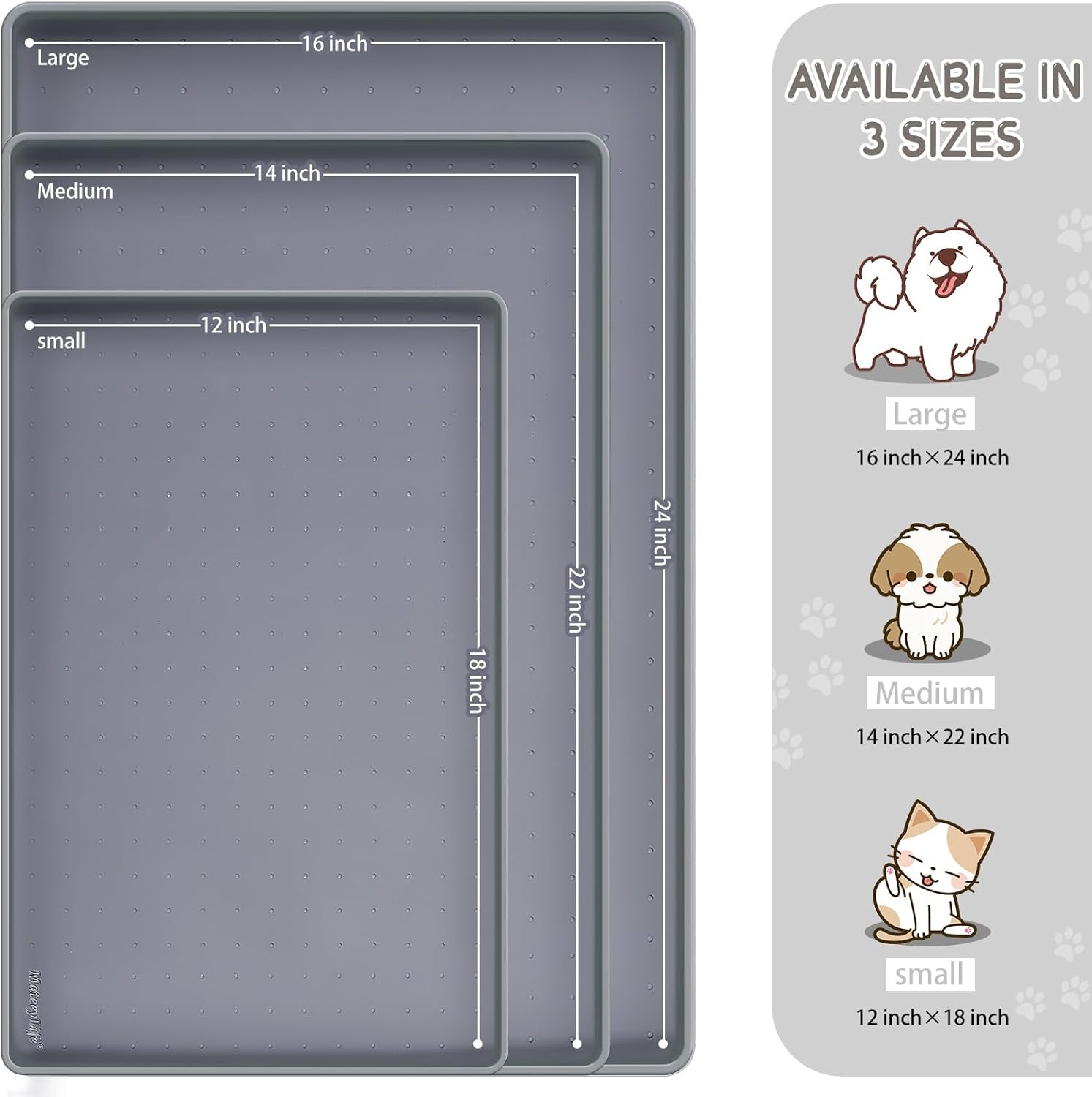 Mateeylife Silicone Cat & Dog Food Mat for Floors Waterproof, Anti-Slip Dog Bowl Mats for Food and Water, Pet Feeding Mats with Lip to Prevent Spills, Pet Placemat for Messy Drinkers to Protect Floors image number 5