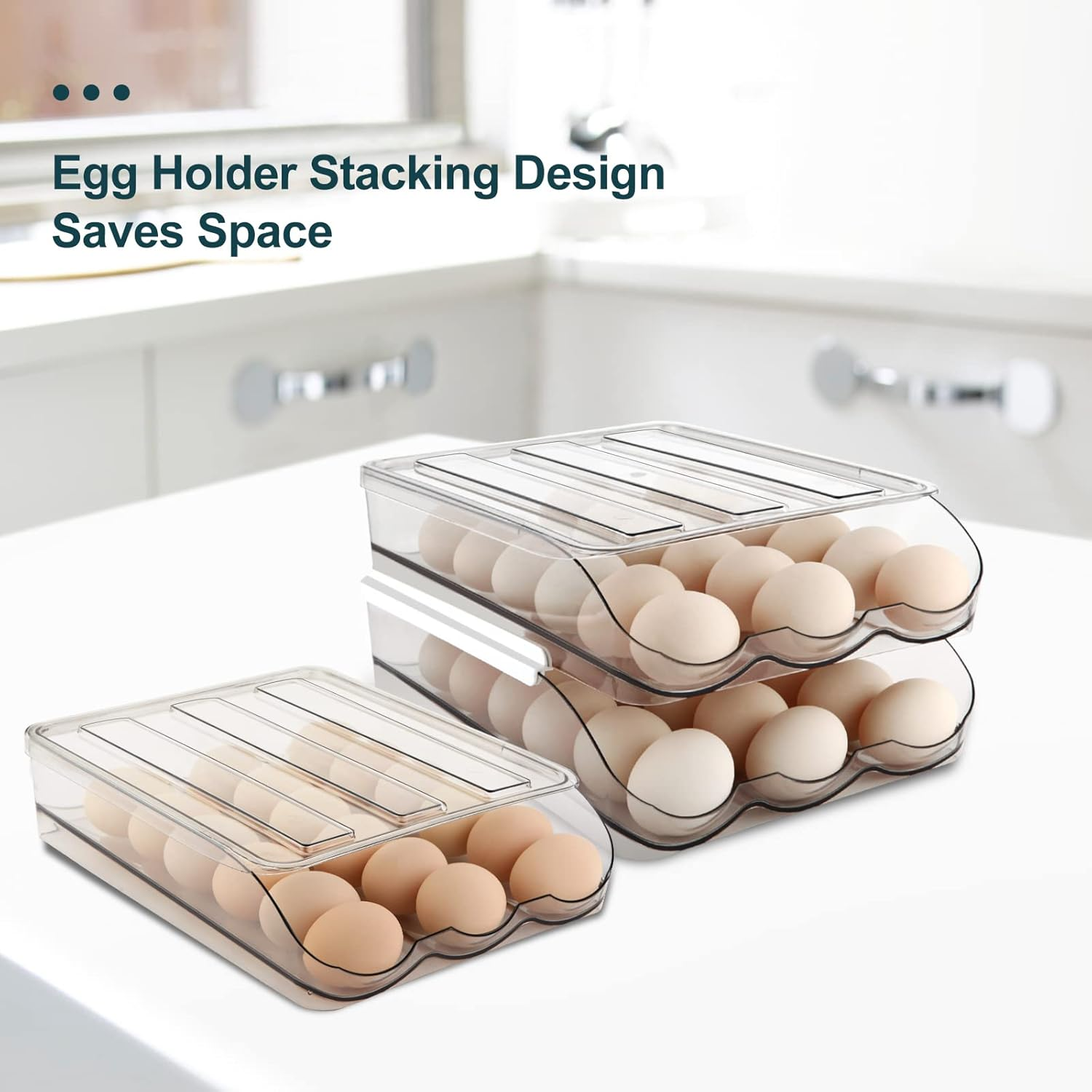 Mesrosa Egg Holder for Refrigerator, Automatically Rolling Egg Storage Container for Refrigerator,Large Capacity Egg Organizer for Fridge Lid,Clear Plastic Egg Dispenser,Egg Tray & Bin -1 Layer White image number 5