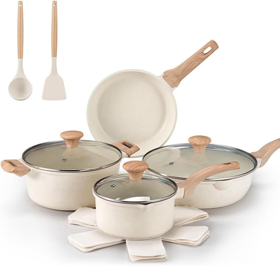 ZUNI 13Pcs Ceramic Cookware Sets, Nonstick Pots and Pans Set, Non-Toxic Kitchen Cooking Set with Frypan, Saucepan, Stockpot, Spatula & Spoon Tools and Pot Protectors, PFOA PFOS Free image number 3