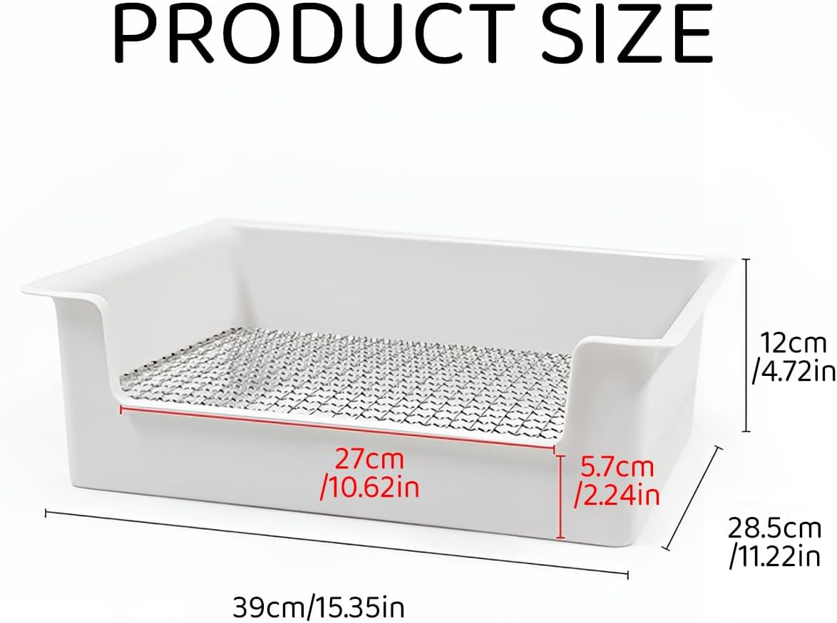 AIMALL Rabbit Small Animal Corner Litter Box with Stainless Steel Grate, Non-Slip Potty Tray with High Sides and U-Shape Entrance, 15.35 X 11.22 X 4.72 In - White image number 5