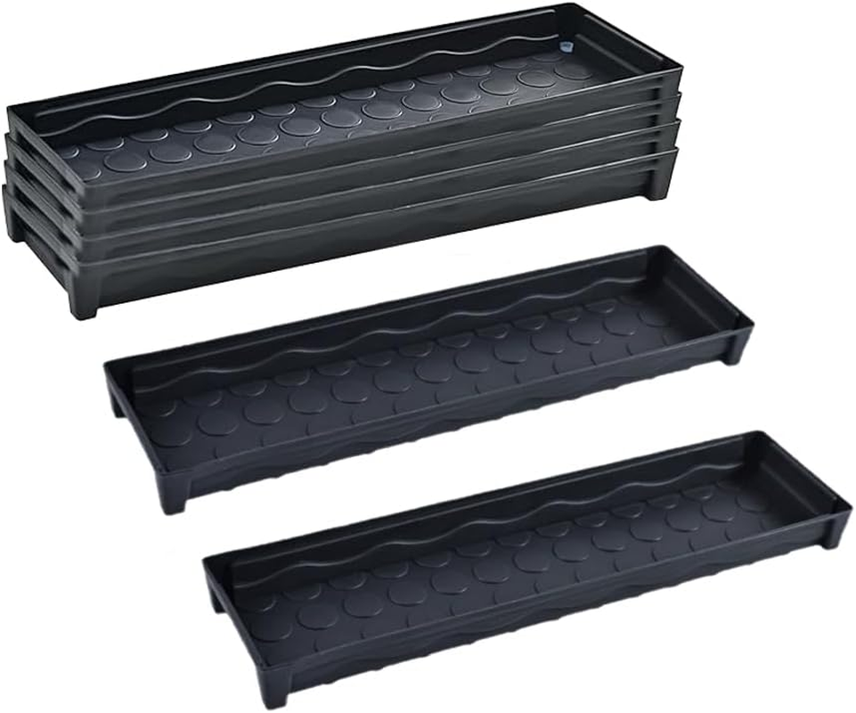 6 PCS Plastic Tray Saucer Rectangular,Plastic Plant Drip Trays,Water Drip Tray for Flower Pot Planter,Windowsill Plant Drainage Stand for Indoors Outdoor,16 X 4.5 X 1.6 Inch(Black) image number 2