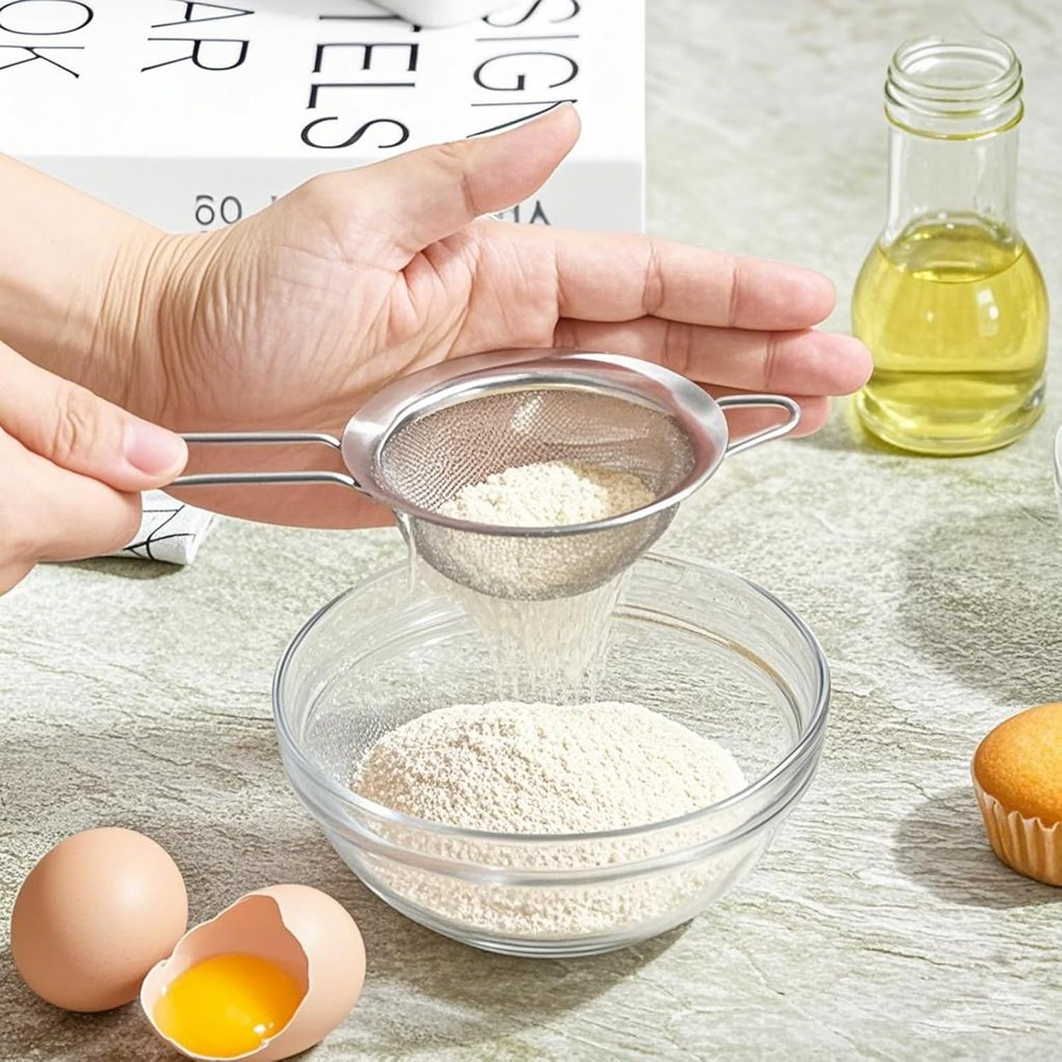 Loimon Stainless Steel Fine Mesh Strainer Sieve for Kitchen & Cocktails - 8Cm Filter Screen with 26Cm Ergonomic Handle | Coffee Tea Juice Filter | Dishwasher Safe & Rustproof (Silver) image number 2