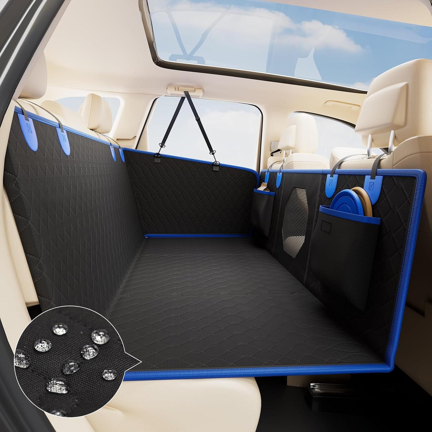 JOYTUTUS Dog Car Seat Cover for Back Seat with Hard Bottom, Back Seat Extender for Dogs Supports 400Lb, Back Seat Pet Cover with Mesh Window, Dog Travel Bed Waterproof Dog Hammock for Car Truck SUV image number 1