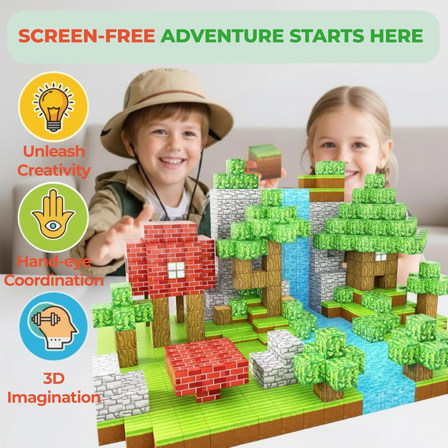 154PCS Magnetic Blocks - Build Animal Forest Set, Magnetic Tiles Building for Boys & Girls Age 3-8, STEM Montessori Sensory Toys for Toddlers Kids Gifts for 3+ Years Old, Construction Toy image number 3