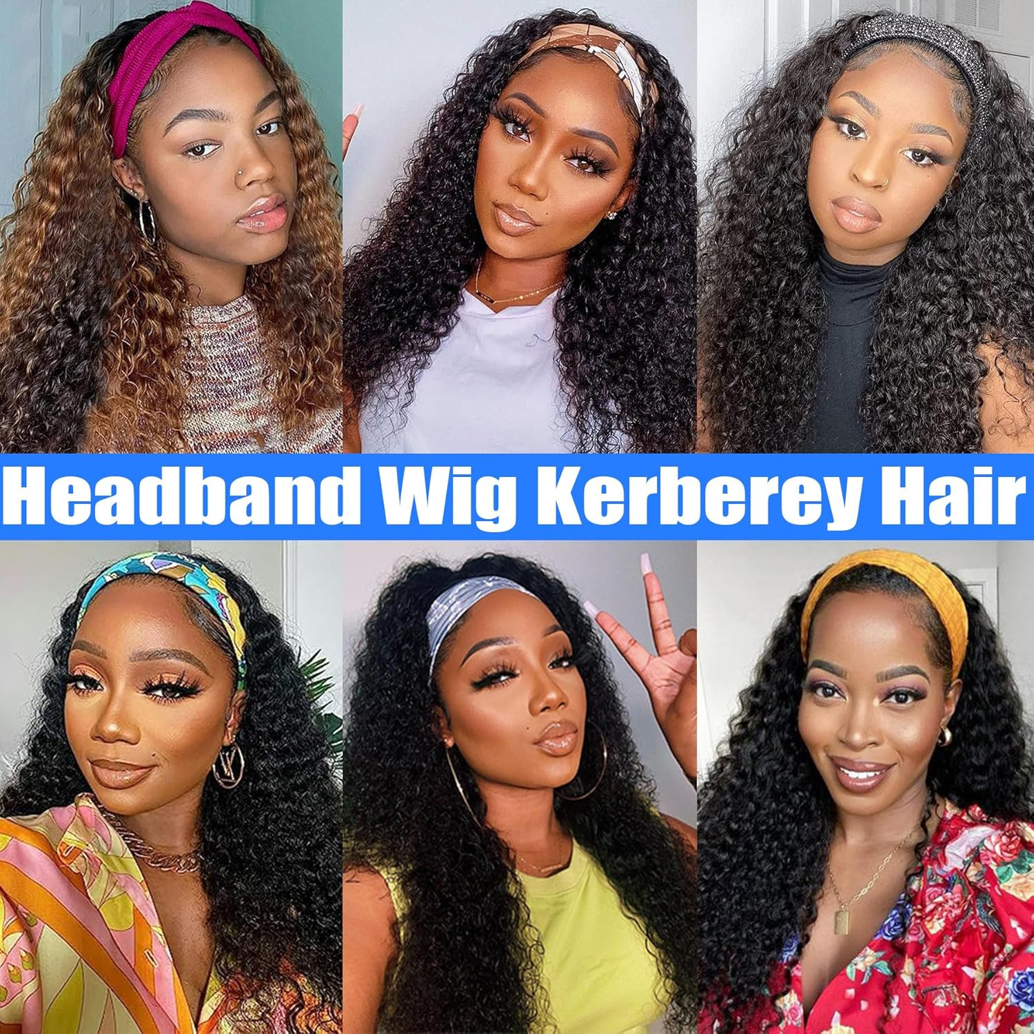 Wig with Headband Human Hair Curly Glueless Brazilian Wig Curly No Lace Headband Wig Deep Wave Wigs for Women Black Natural Color 26 Inch image number 4