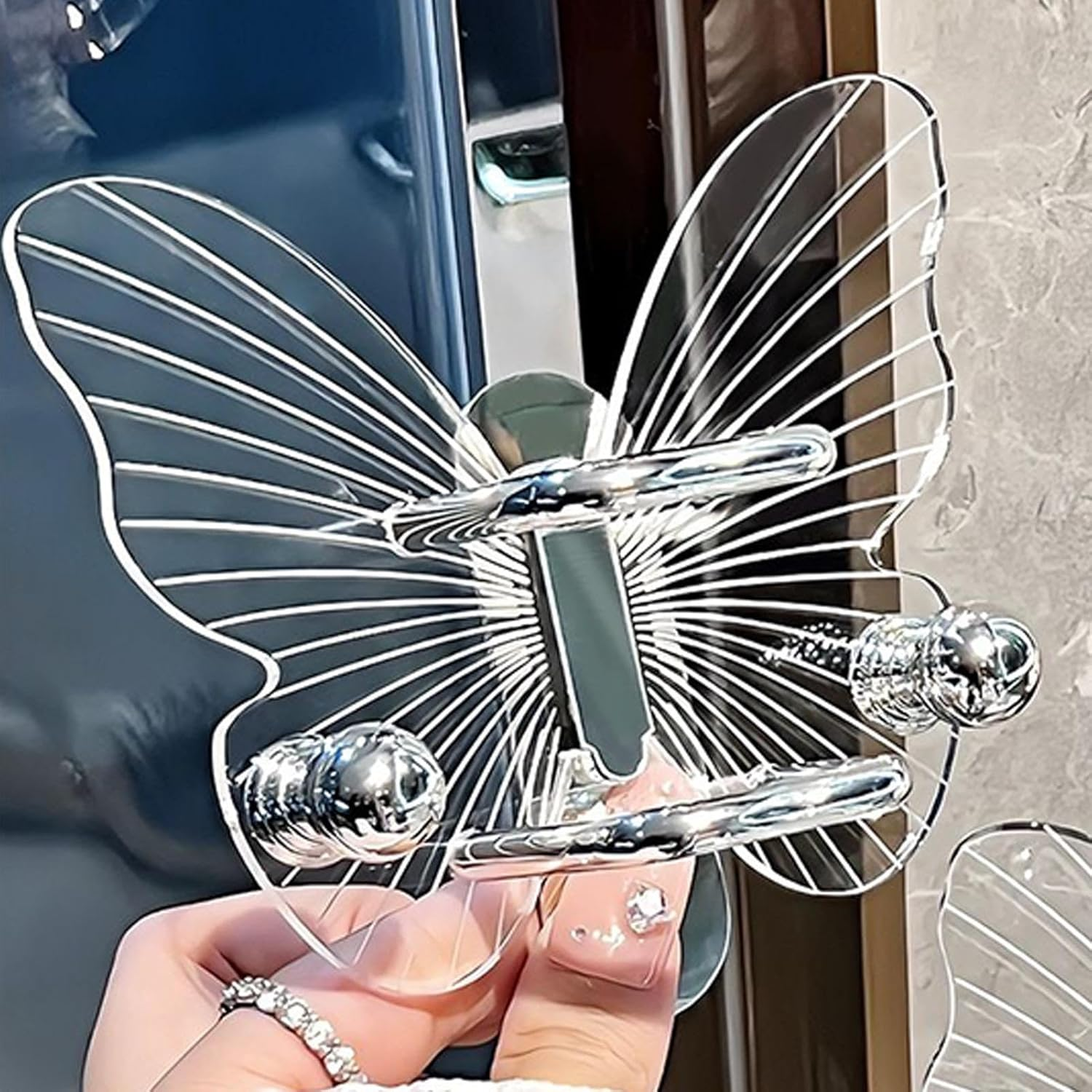 Ceprznvey Hair Brush Holder Wall Mount, Hairband Organizer for Bathroom, Butterfly Shape Hair Ring Organizer Rack for Dressing Tools, Comb Storage Holder