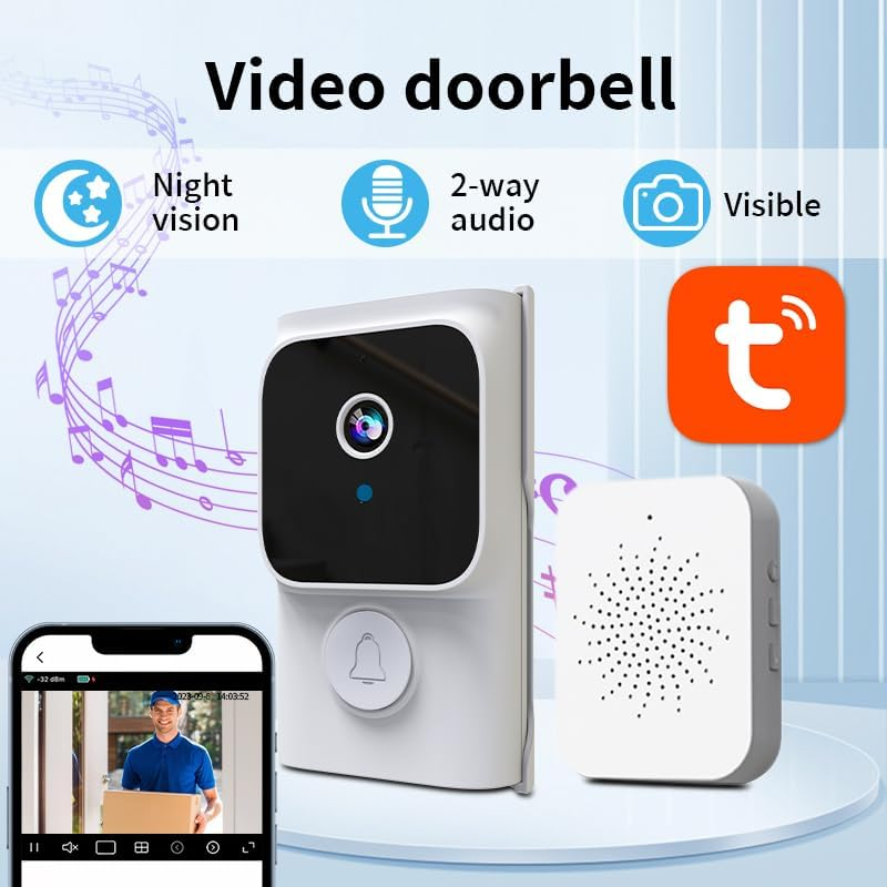 Wireless Doorbell Camera with Chime 2K HD, Wifi Video Doorbell Camera with Voice Changer, Motion Detector, Anti-Theft Device, Night Vision, 2-Way Audio (White) image number 3