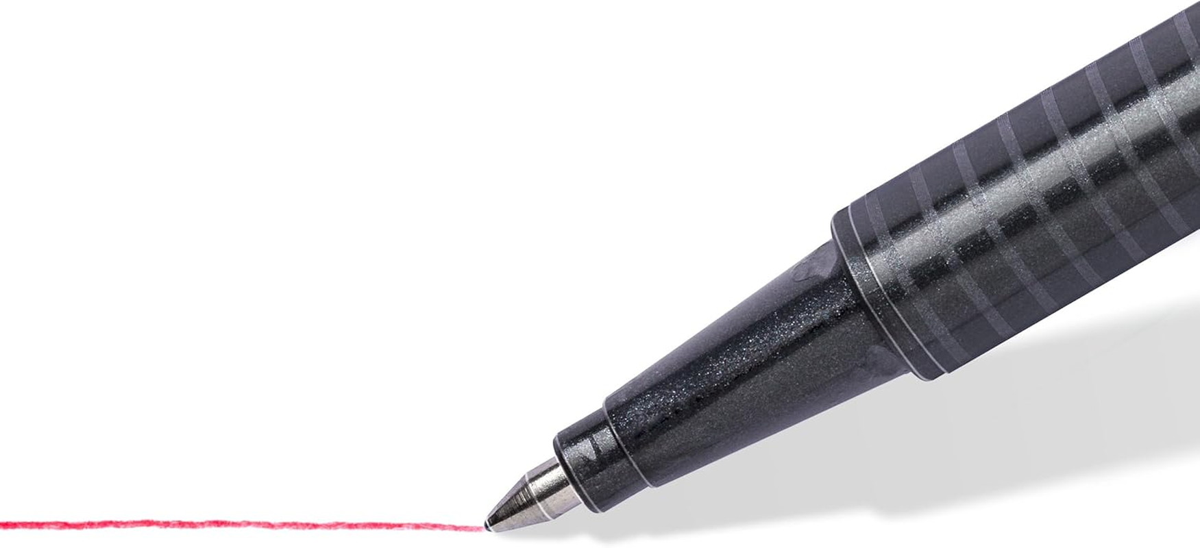 STAEDTLER Triplus Rollerball Pens 4 Pack, Assorted Colours, 403 SB4, Triangular Barrel, Metal Tip, Water-Based & DRY SAFE Ink, Stand up STAEDTLER Wallet Converts to Convenient Desk Stand image number 1