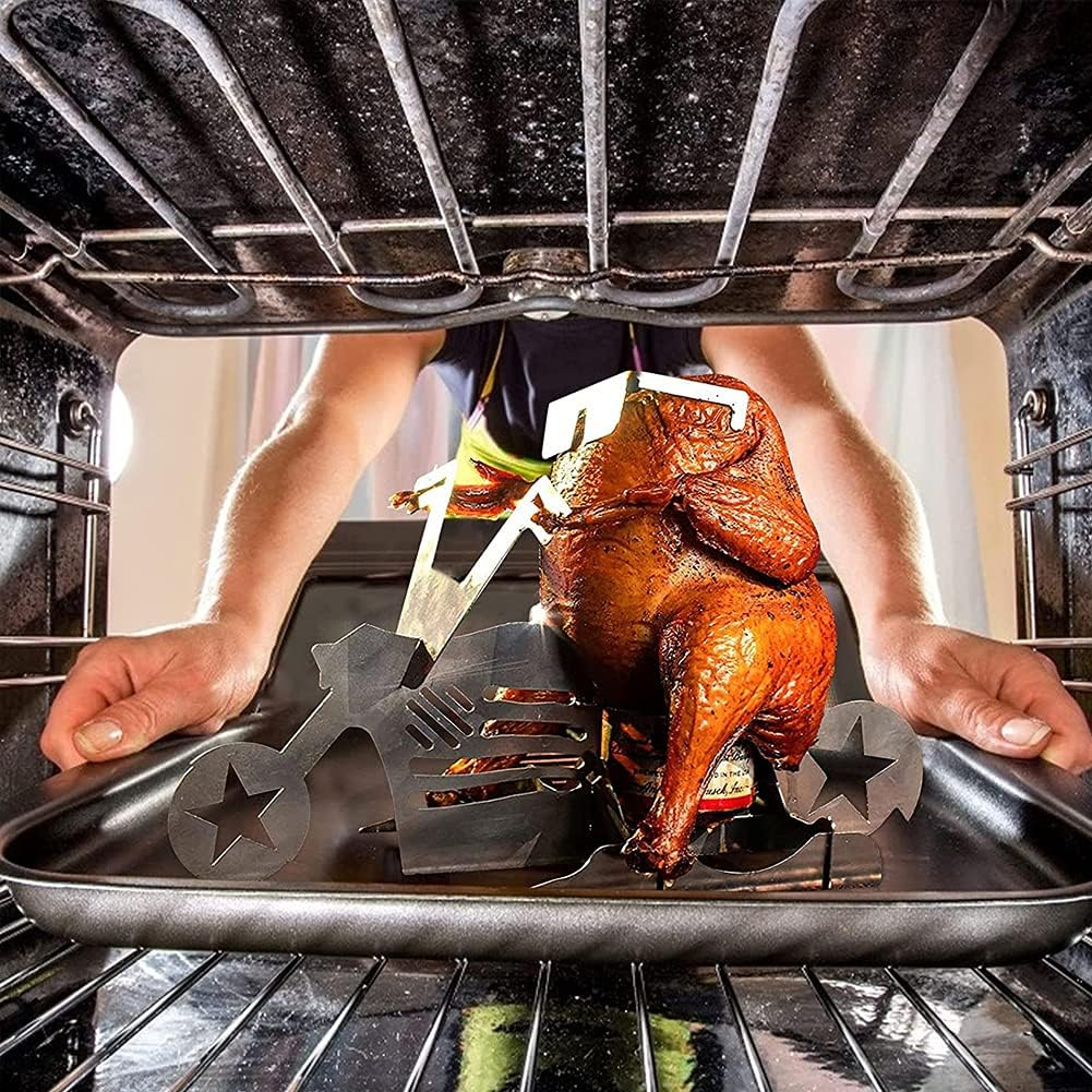Motorcycle Beer Can Chicken Holder for Grill, Portable Beer Chicken Stand, Roast Chicken Rack for Outdoor BBQ (Five-Pointed Star) image number 5