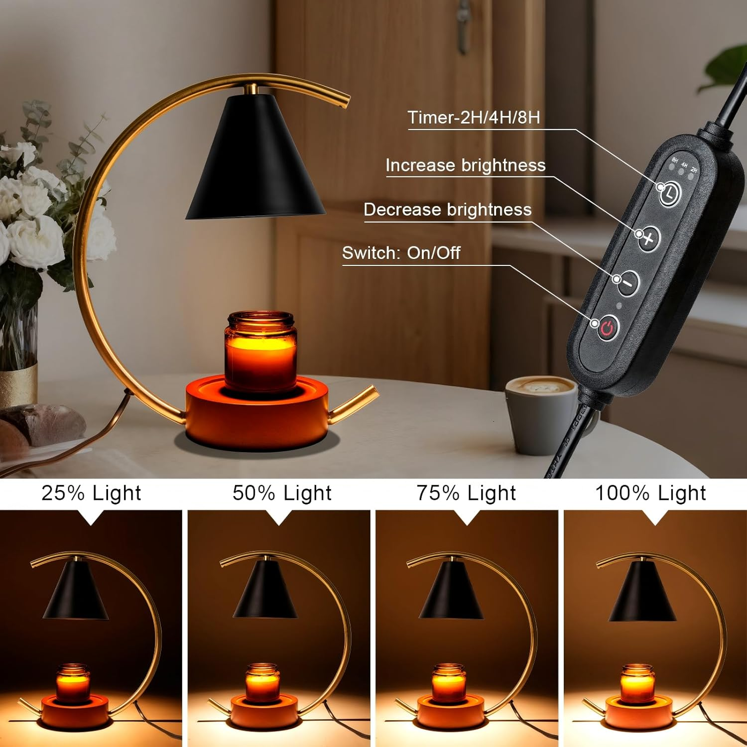 Candle Warmer Lamp AU Plug&ndash; Adjustable Dimmable 35W Light with Timer, Modern Wood Style Lamp, Safe Design for Wax Melts & Jar Candles, Home Decor Night Light for Bedroom Birthday Gift image number 5