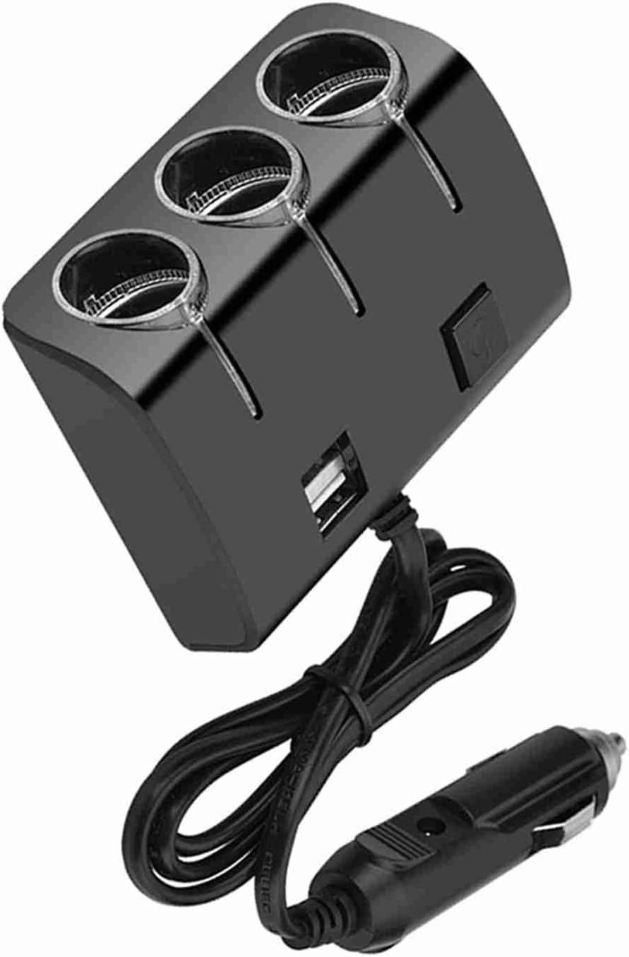 Depisuta 3 Way Car Cigarette Lighter Splitter, 120W High Power Dual USB Charger Adapter with LED Blue Light Indicator, Ideal for Smartphones Tablets Car Vacuum Cleaner