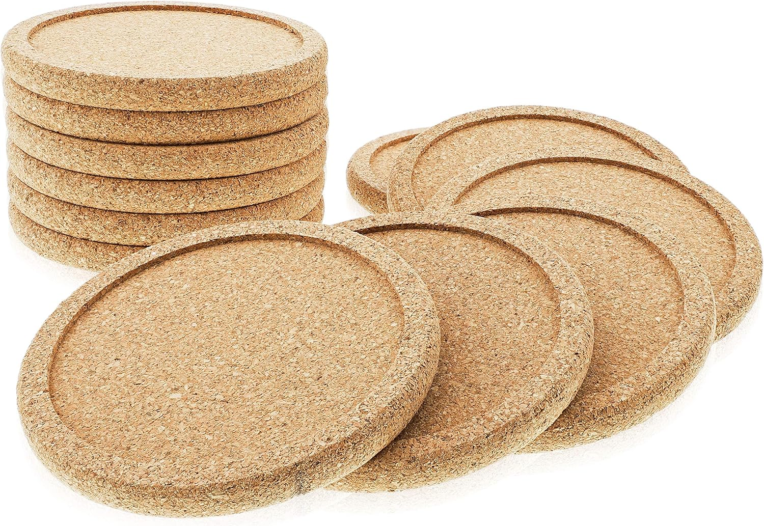 Cork Coasters with Lip for Drinks Absorbent | 12 Set 4 Inch Thick Rustic Saucer with Metal Holder Heat & Water Resistant | Best Reusable Natural round Coasters for Bar Glass Cup Table image number 4