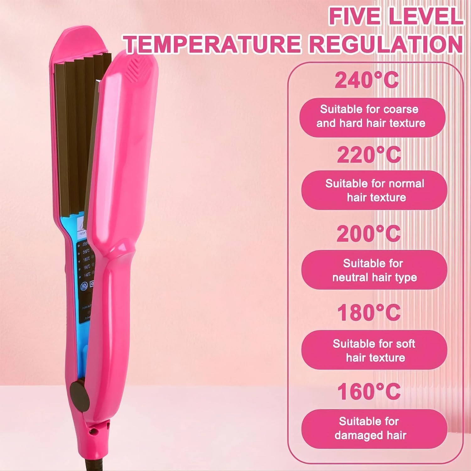 PRO Hair Crimper for Women and Girls 30S Rapid Heating Ceramic Plate Crimping Iron Hair Crimpers for Fluffy Hairstyle Tool (Pink) image number 4