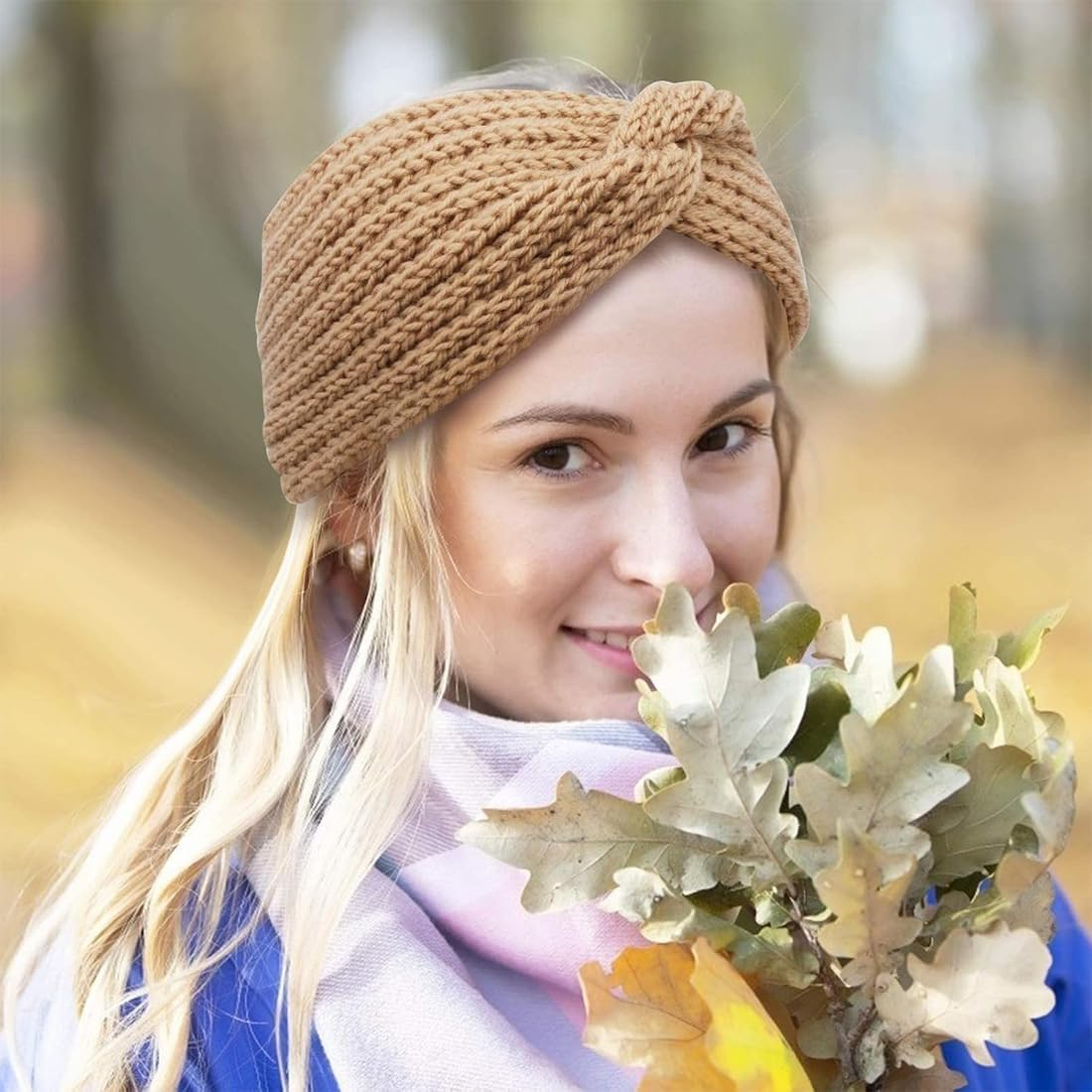 GGUFAY Bow Headband Women'S Winter Knitted Warm Headbands Ear Warmers Headband Hair Band Thick for Women Girls Elastic Crochet Thermal Headband (B) image number 3