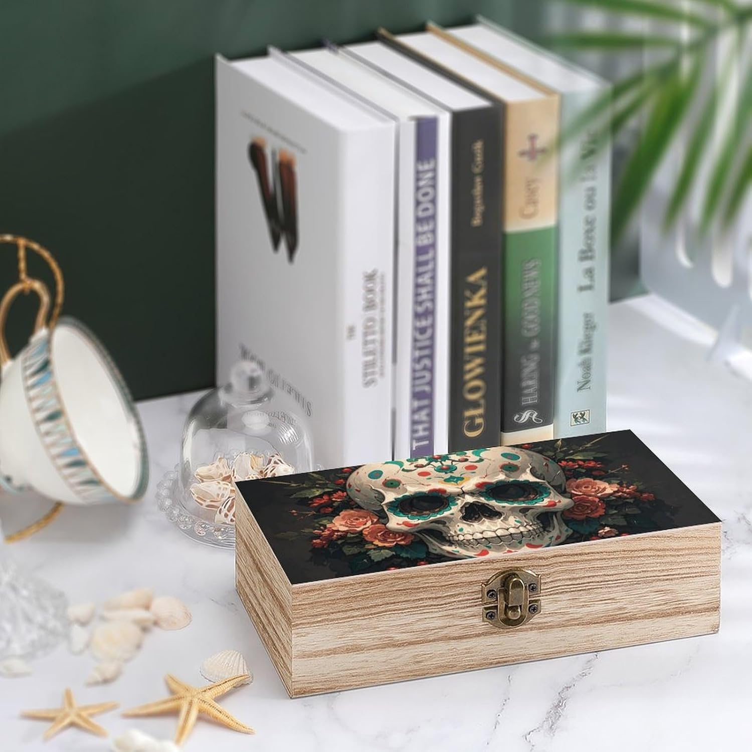 Amazing Skull and Bones Wooden Box Wood Wedding Keepsake Boxes with Lids Small Decorative Boxes Lightweight Wooden Memory Storage Box for Crafts Keepsakes Jewelry Photo Letter Storage image number 1