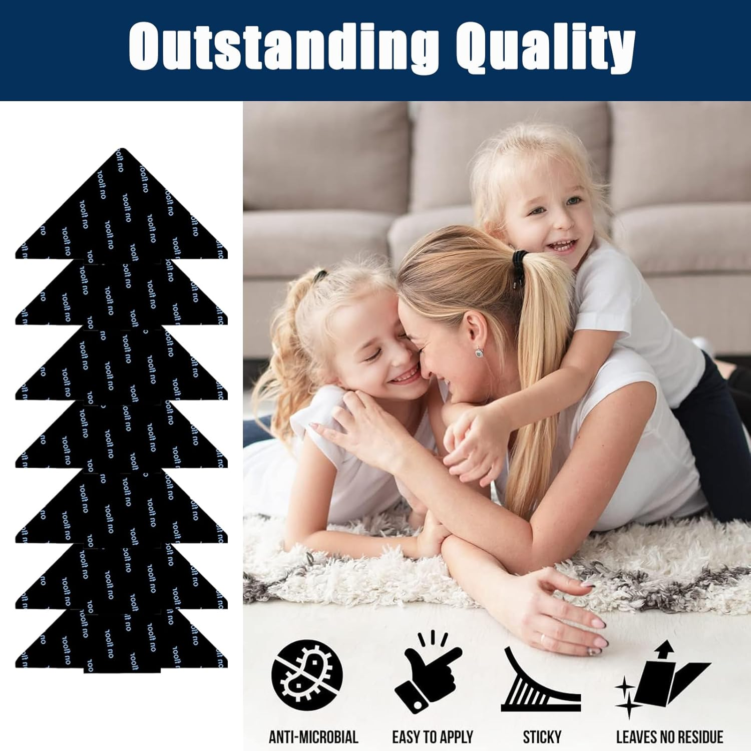 Rug Grippers, 16 Pcs Double Sided anti Curling Washable Removable Rug Grip Tape, Non Slip Adhesive Pad for Hardwood Floor, Tile, Mats, Wall image number 1