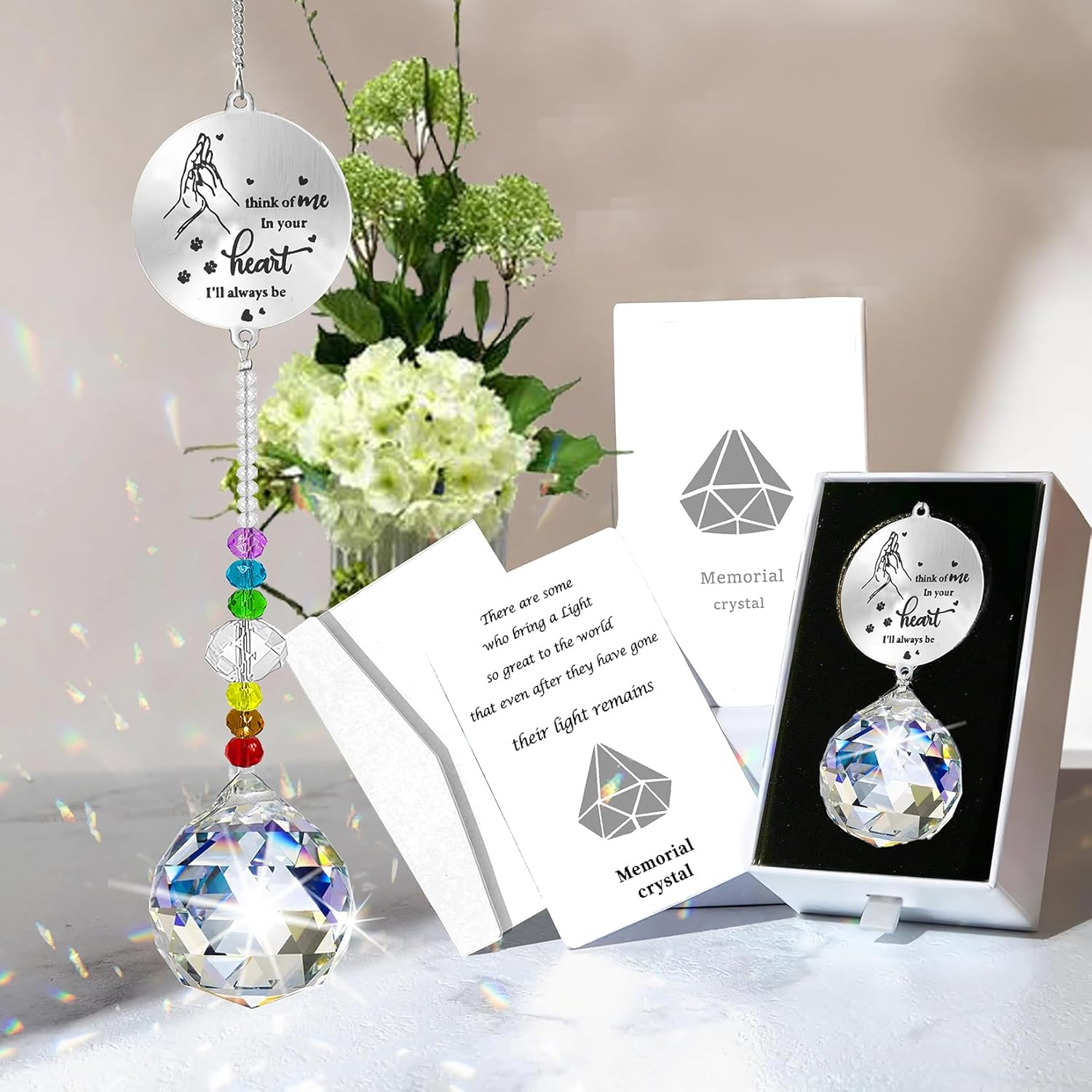 Peili Dog Memorial Gifts for Loss of Dog, Pet Paw Print Sympathy Gifts Crystal Window Suncatcher,Bereavement Gift Sun Catcher,Dog Remembrance Gift Rainbow Maker,Pet Passing Away Loss Gifts (D)