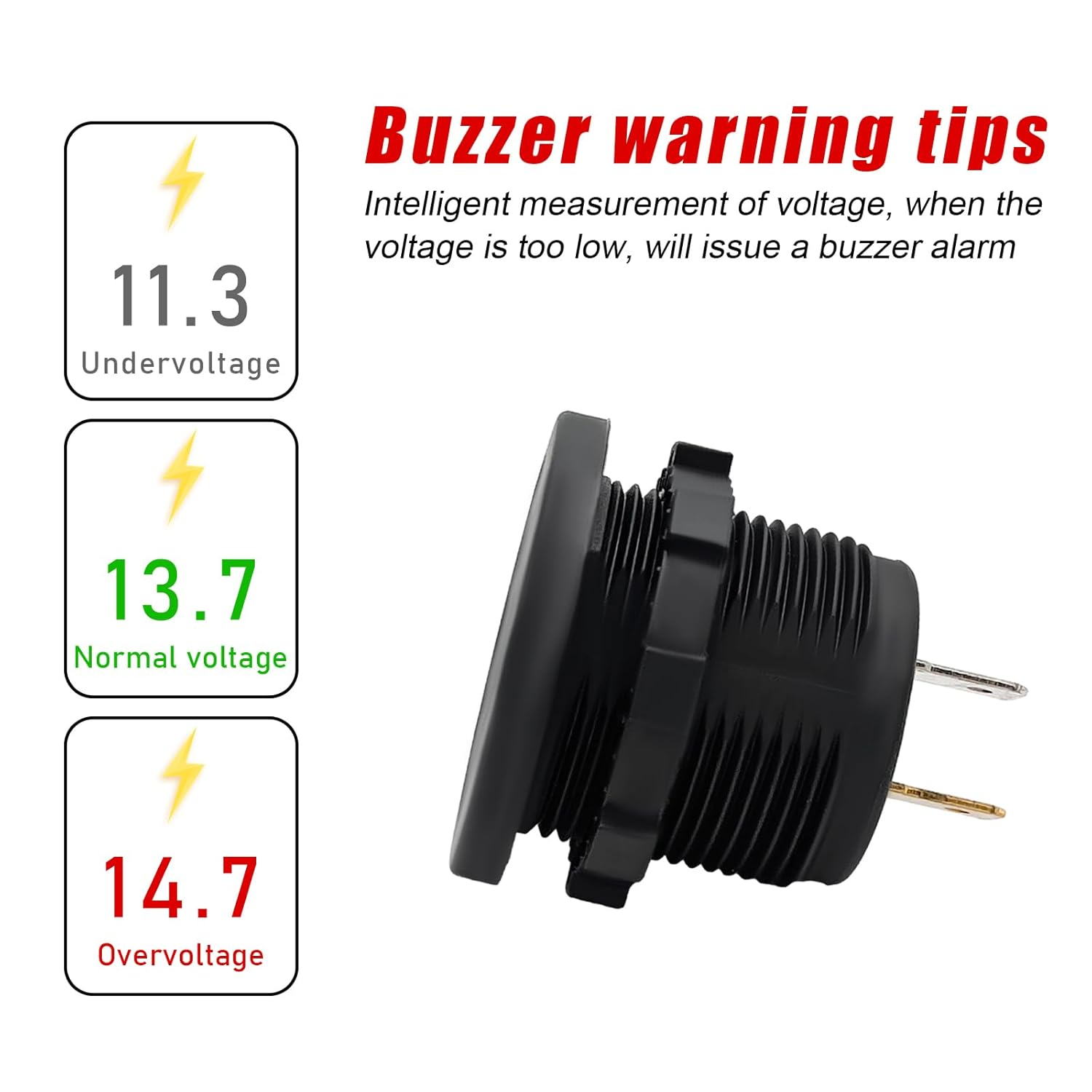 2 PCS Waterproof Voltmeter for Car, DC 12V LED Digital Display Voltage Gauge with Terminals, Universal round Panel Vehicle Battery Voltage Tester for Car Motorcycle Boat image number 2