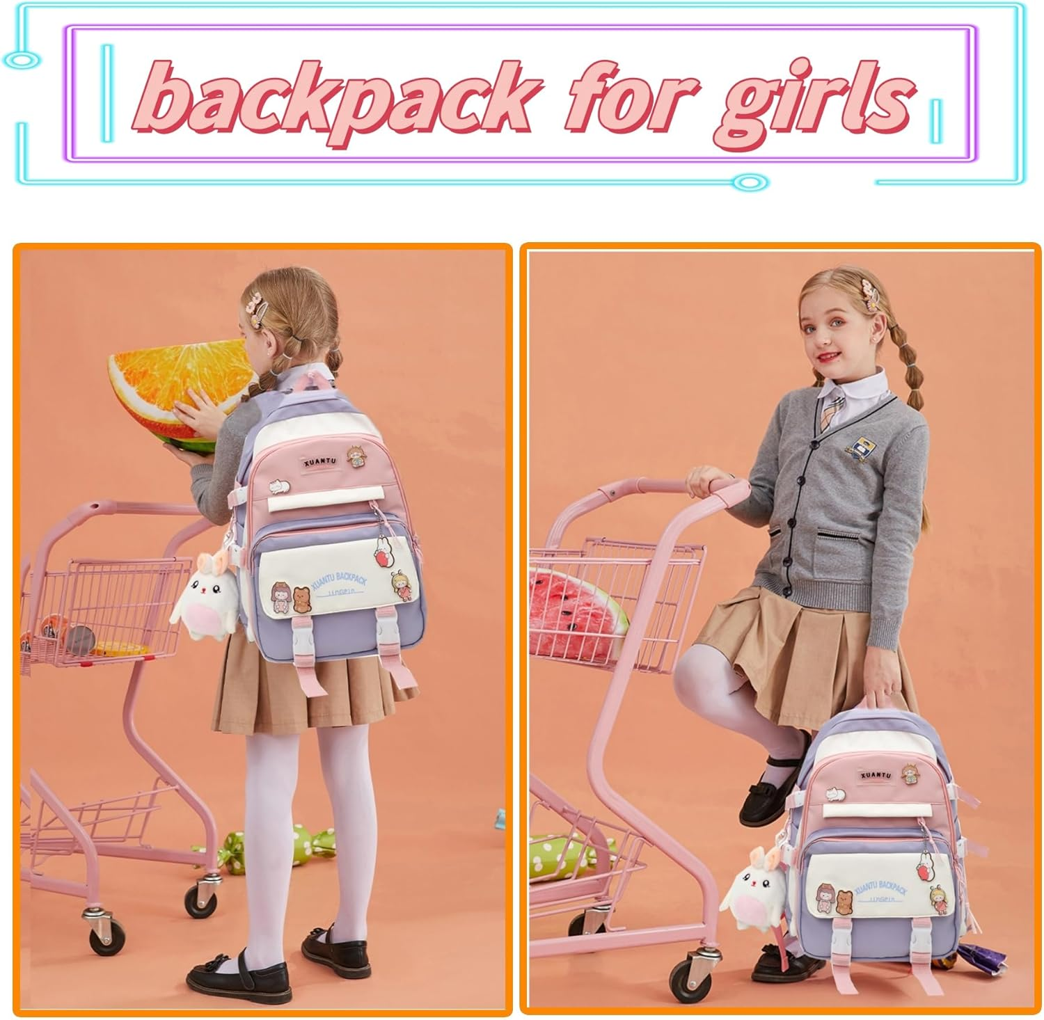Mfikaryi Kawaii Girls Backpack with Cute,Aesthetic Backpacks for School Bags image number 5