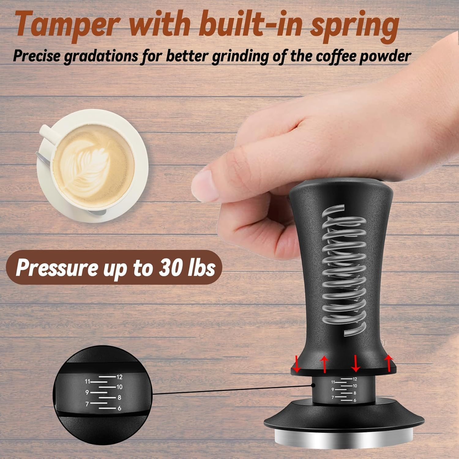 53Mm Espresso Tamper, with Spring Loaded Calibrated Espresso Tamper with Silicone Tamper Mat with Scale Adjustment, Espresso Distribution Tool, Stainless Steel Base Tamper for Espresso Coffee Machine image number 5