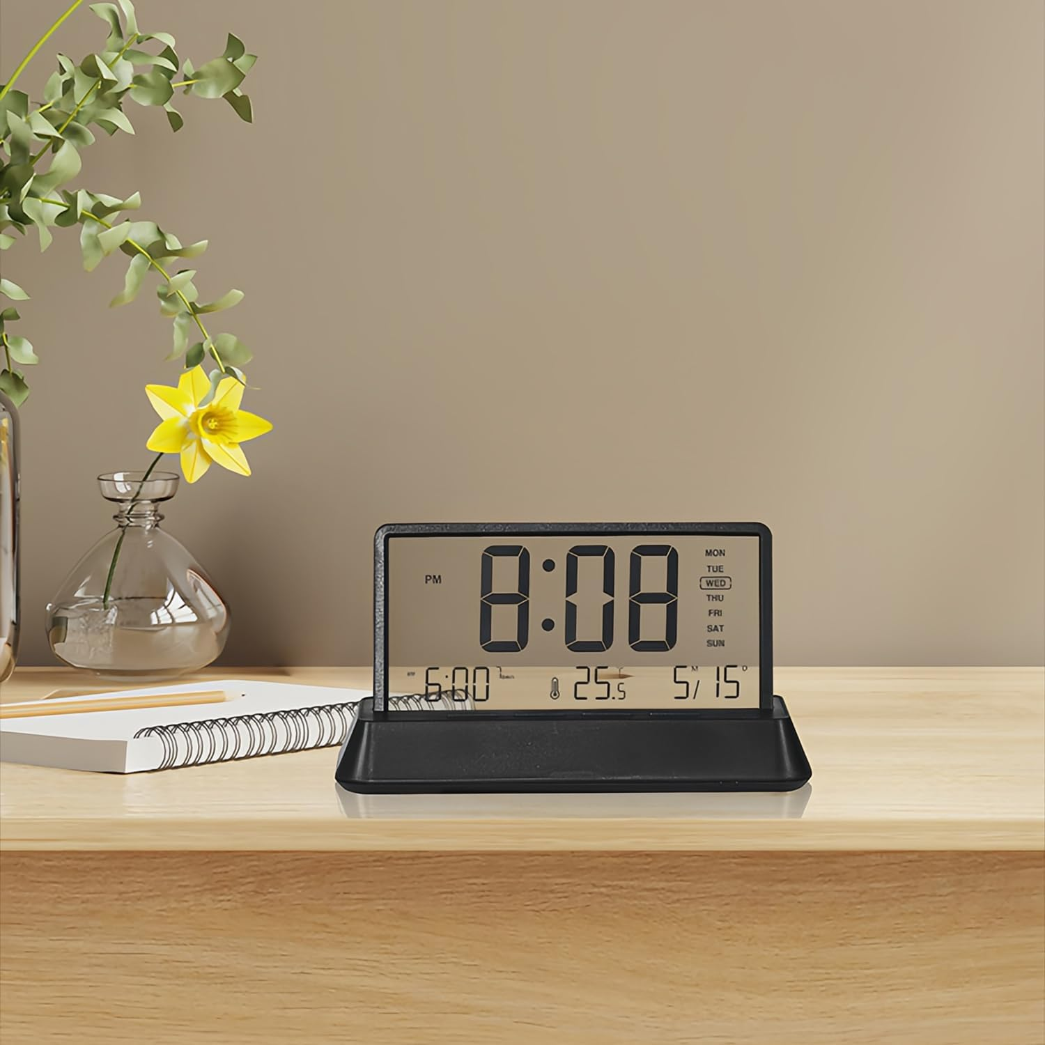 Lancoon LCD Digital Alarm Clock with 3 Alarms Transparent Temperature Date Week Display Snooze Desktop Simple Portable Easy to Use for Home Decor Bedroom Office Kids image number 2