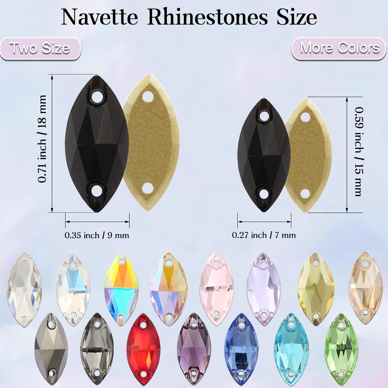 Horse Eye Rhinestones Flatback Sew on Rhinestone with 2 Holes 36Pcs 9X18Mm Glass Navette Shape Rhinestones for Crafts Project,Clothes,Costume,Shoes,Bags,Green image number 3