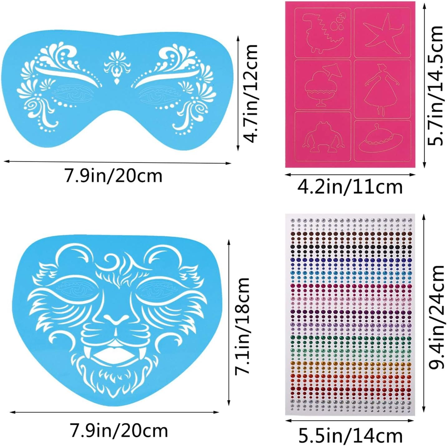 Face Paint Stencils 17Pcs Reusable Face Painting Stencils with 4 Sheet Painting Stickers and 1Pcs Rhinestone Bling Sticker for Festival Party Decoration image number 2