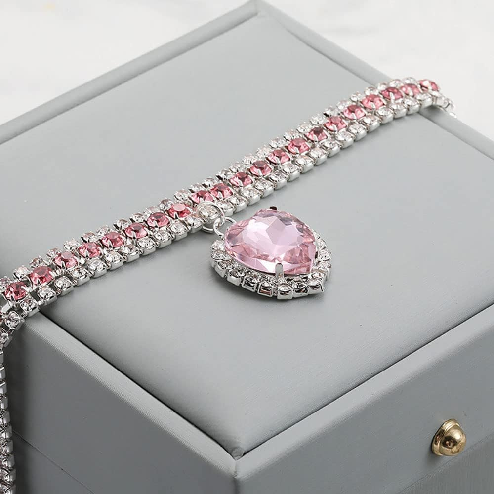 2 Pack Diamond Collar for Cat Bling Pet Dog Collar Fashion Crystal Diamond Adjustable Rhinestone Cat Necklace Cat Collars for Puppy Kitten (Heart,S)