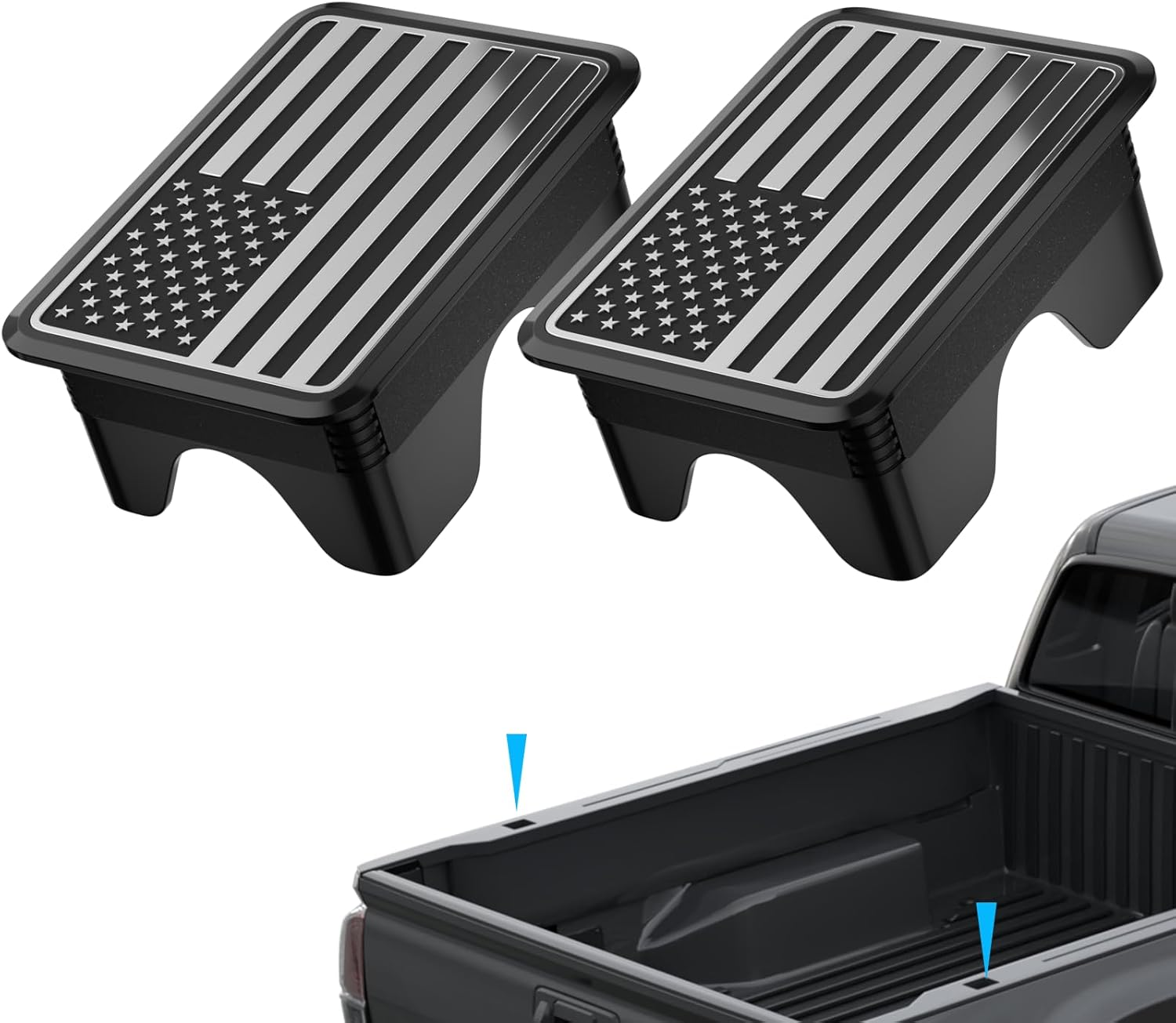Ram 1500 American Flag Stake Pocket Covers, Rear Truck Bed Rail Stake Pocket Cover Compatible with Dodge 2019 2020 2021 2022 2023 2024 2025 Ram 1500 2500 Accessories(Set of 2,Black)