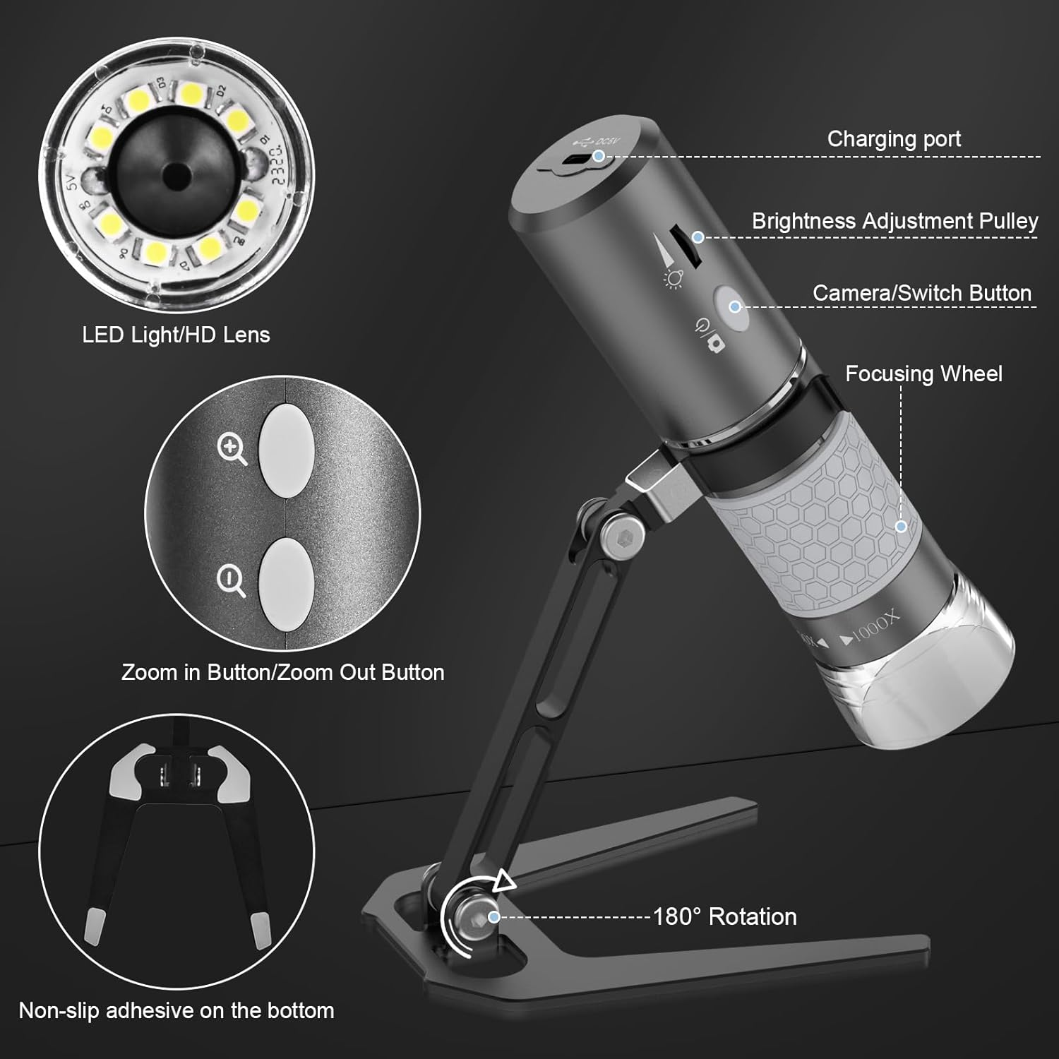Bysameyee Wireless Digital Microscope 4K HD Wi-Fi Microscope Camera Digital Magnifier Compatible for Iphone, Android Phones and PC (Black) image number 5