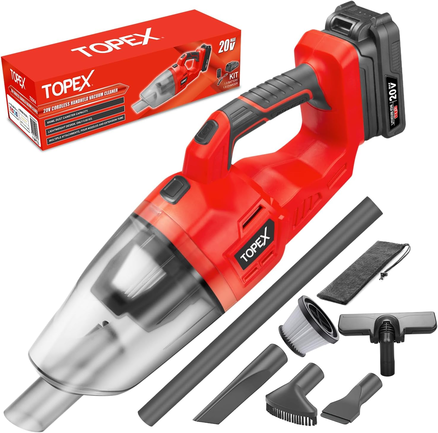 TOPEX 20V 120W Cordless Handheld Vacuum Cleaner Wet and Dry Handheld Car Vacuum Cleaner High Suction Lightweight Powerful Cleaning for Car Desktop,Hard Floor, Carpet, Pet Hair image number 3
