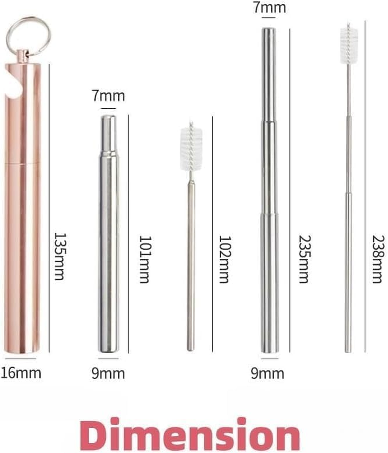 3Pack Reusable Telescopic Straw,Collapsible Stainless Steel Drinking Straws with Keychain, Bottle Opener and Cleaning Brush image number 4
