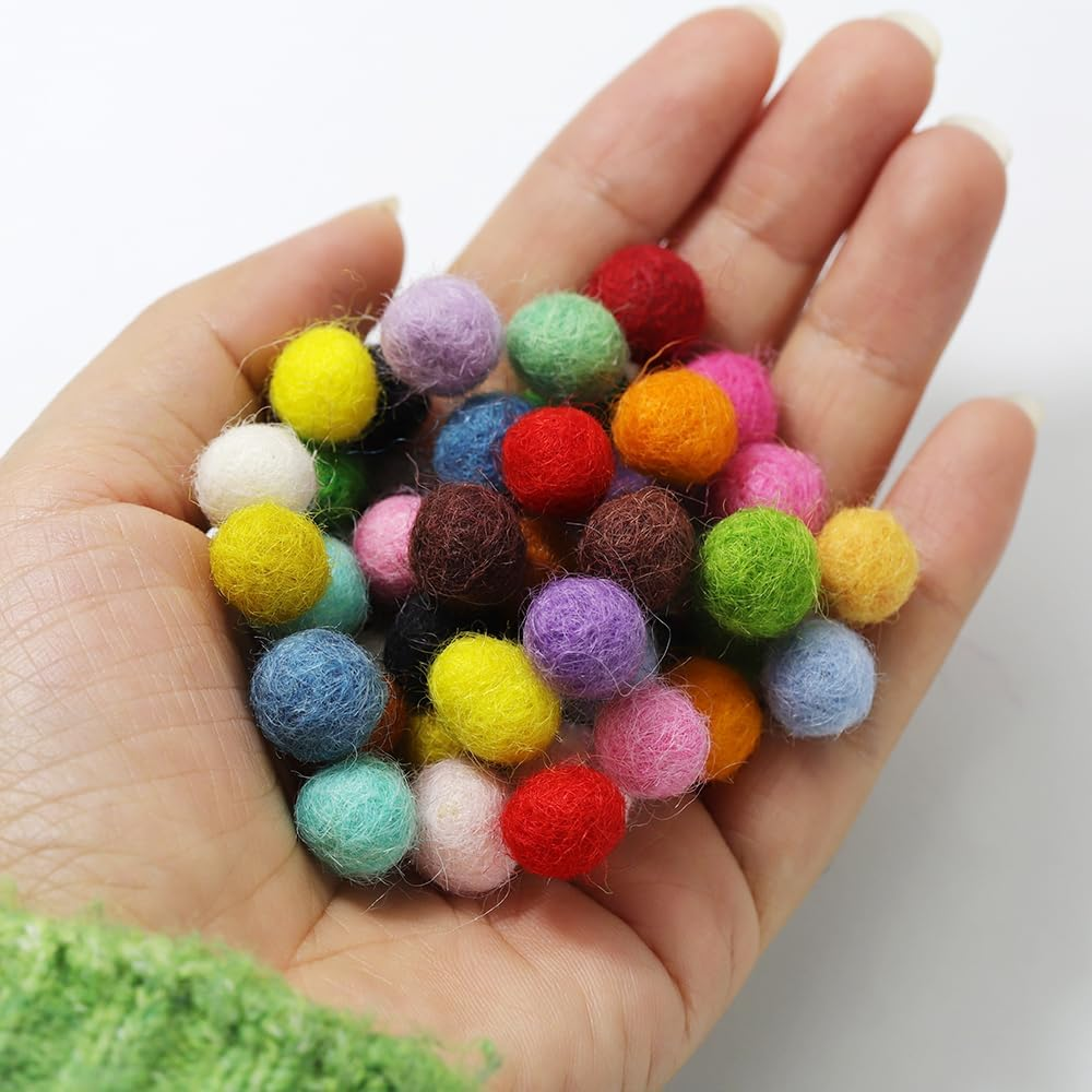 Felt Wool Balls 1 Centimeter - 0.4 Inch, Handmade Felted Mixed Color (Red, Pink, Blue, Gray, Black, White, Pastel and More) Bulk Small Puff for Felting and Garland (120) image number 2