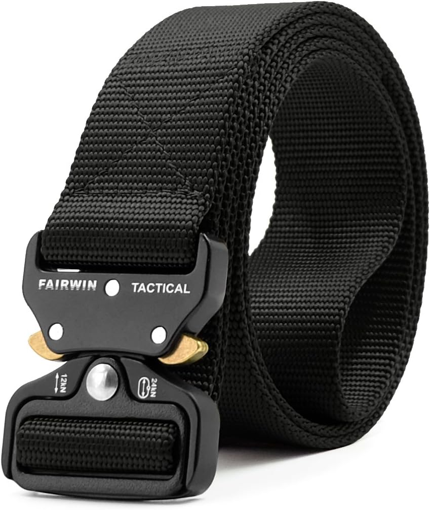 FAIRWIN Tactical Belt, Military Style Webbing Riggers Web Belt Heavy-Duty Quick-Release Metal Buckle Belt for Men
