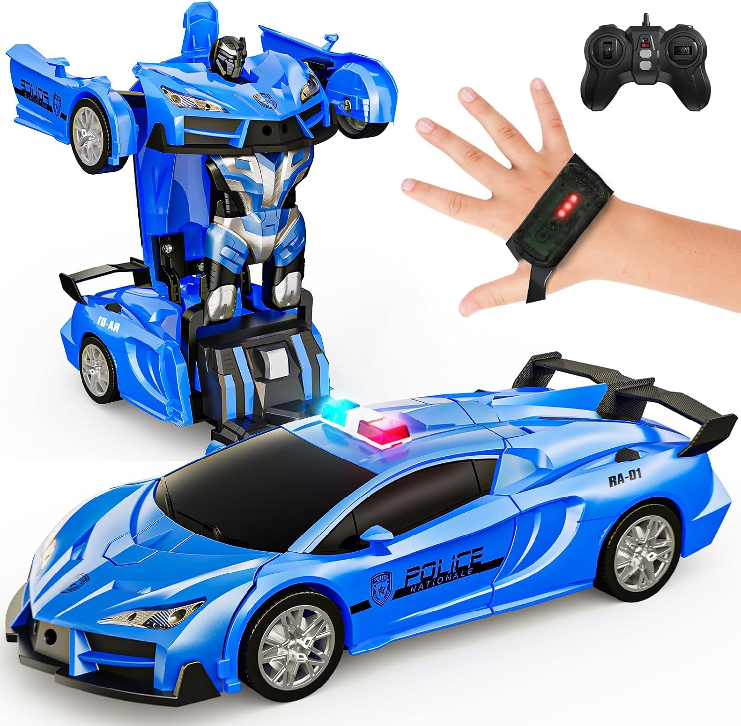 Tecnock Remote Control Car - Gesture Sensing, Transform Robot RC Cars, 2.4Ghz One Button Transformation Robot Toy with LED Lights