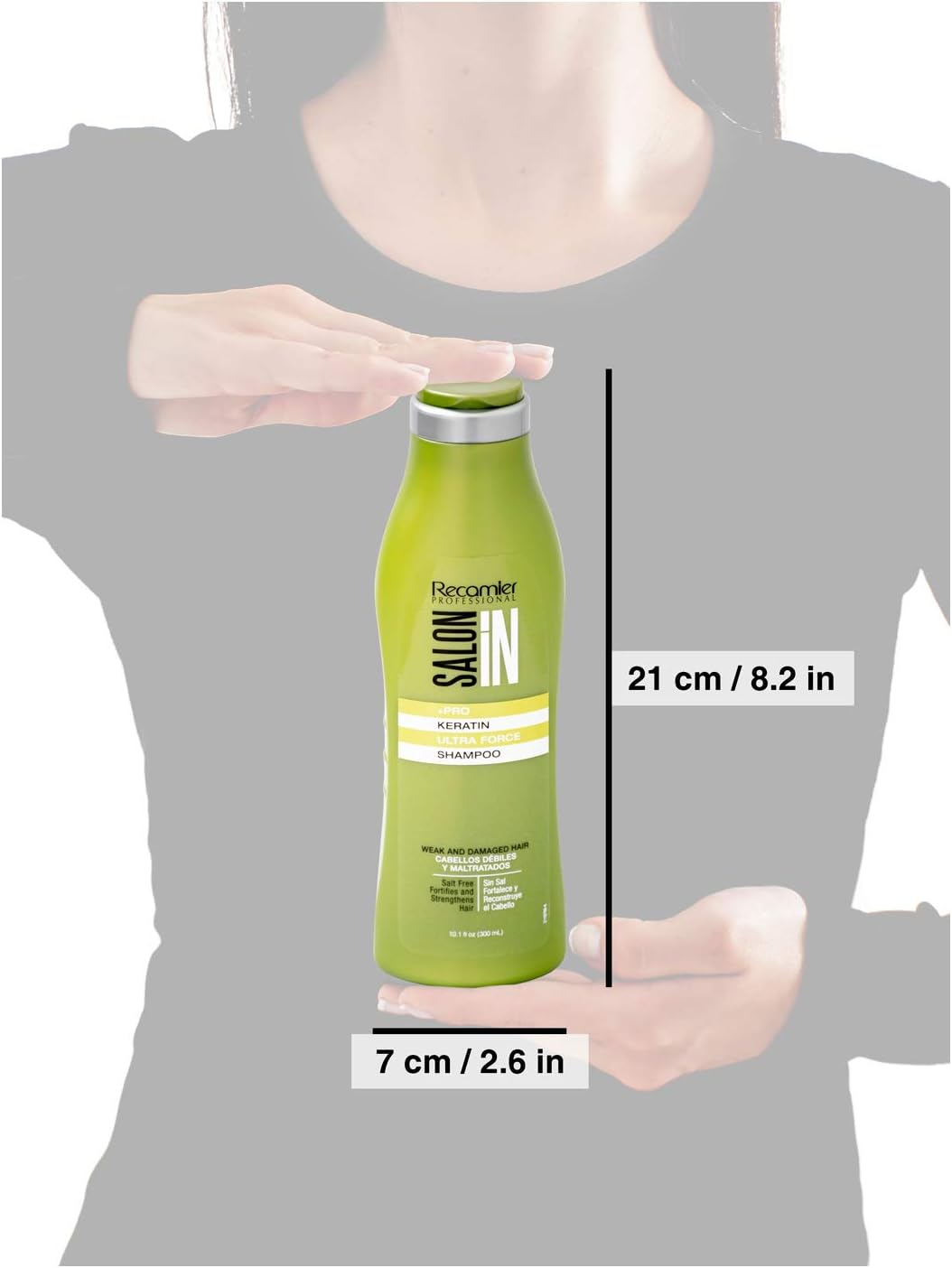 Recamier Salonin Shampoo +Pro Keratin Ultra Force Damaged Hair Bad Habits Cabello Maltratado Con Malos Habitos 10.1Oz-300Ml image number 1